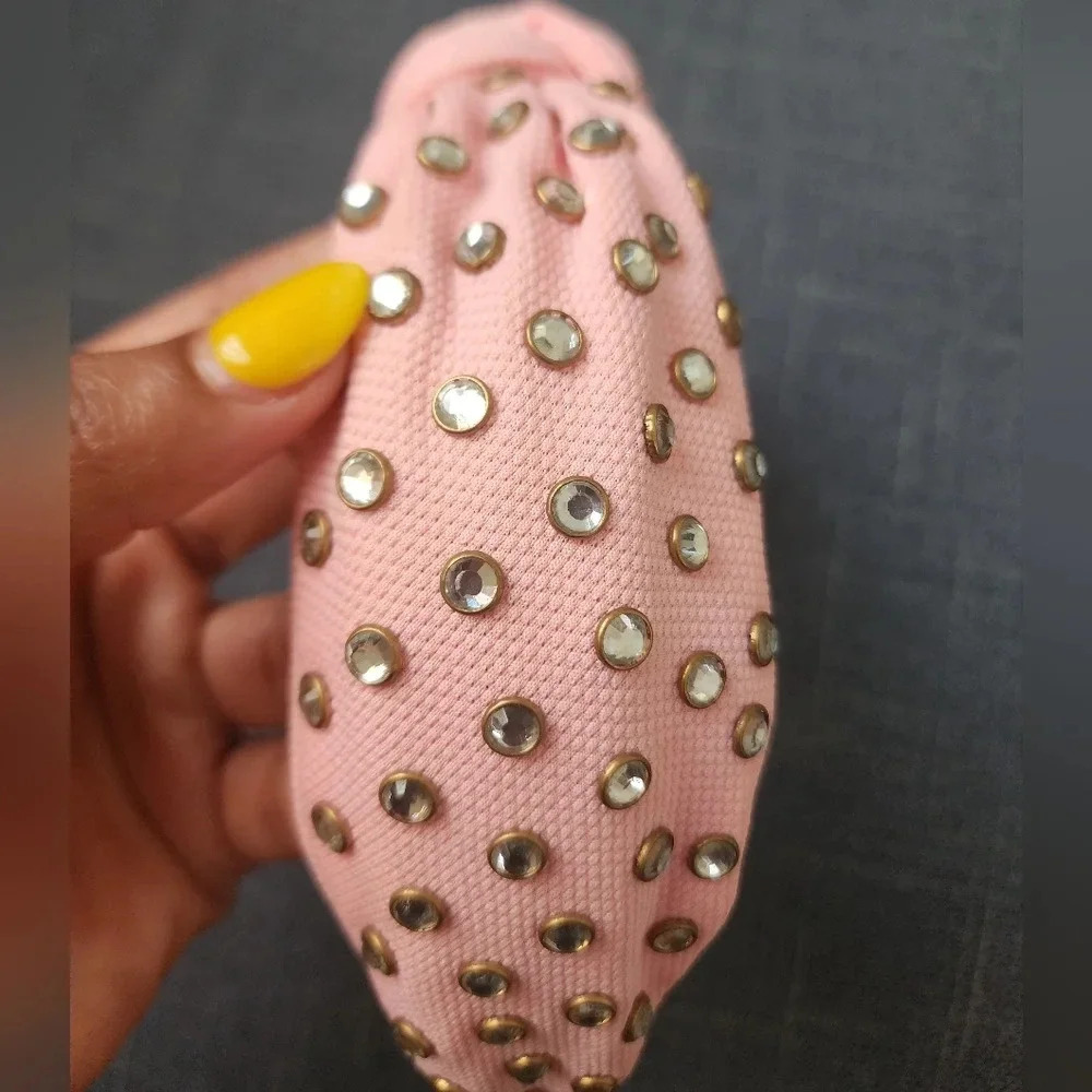 Crystal Studded Top Knot Women's Rhinestone Embellished Headband Coral Color - Picture 5 of 12